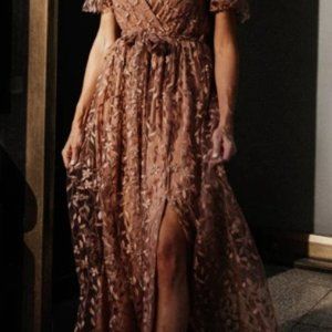 Baltic Born, Marseille Embossed Maxi Dress, Color Nude Rose, Size L